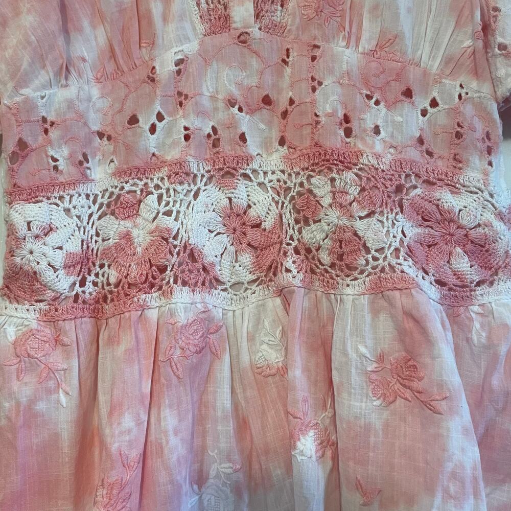 LoveShackFancy Divine Bloom Embroidery Mini Dress  in Pink Tye Dye Size 10 - Picture 13 of 15